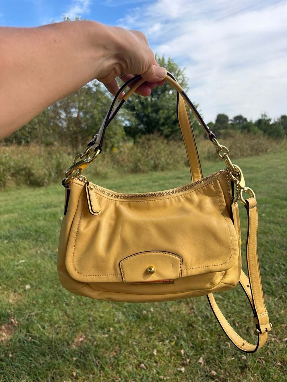 Coach Kristin Buttercup Yellow Leather Hobo Crossbody Bag